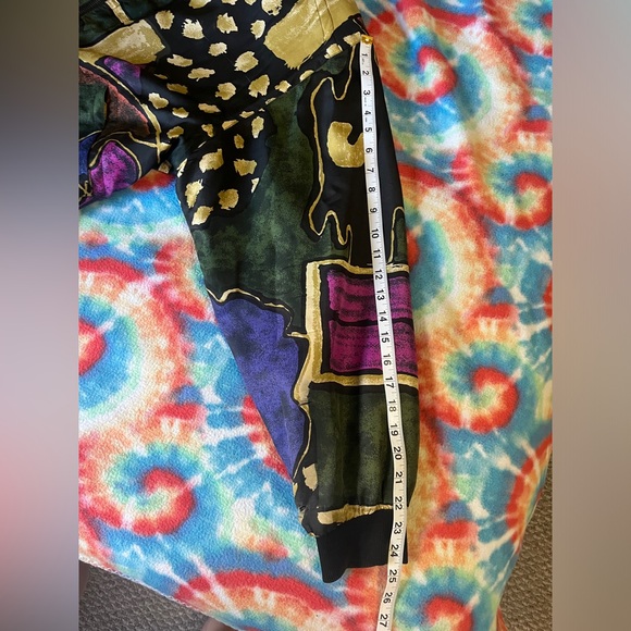 Vintage GOOUCH Bomber Jacket 100% Silk 90’s Abstract Print Full Zip - Picture 7 of 9